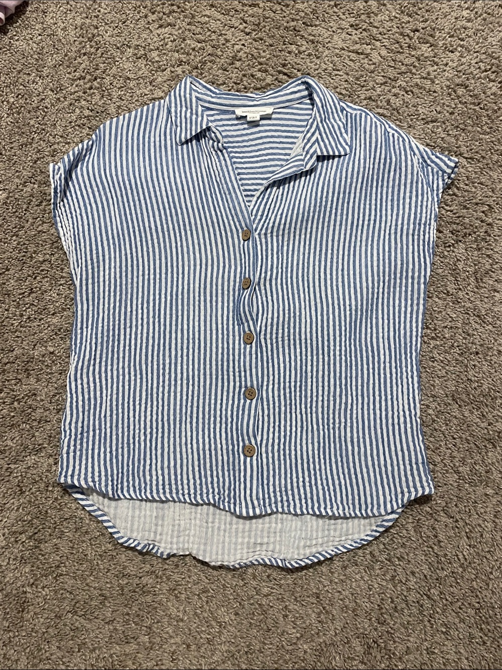 beachlunchlounge Blue and White Striped Button-Down Shirt